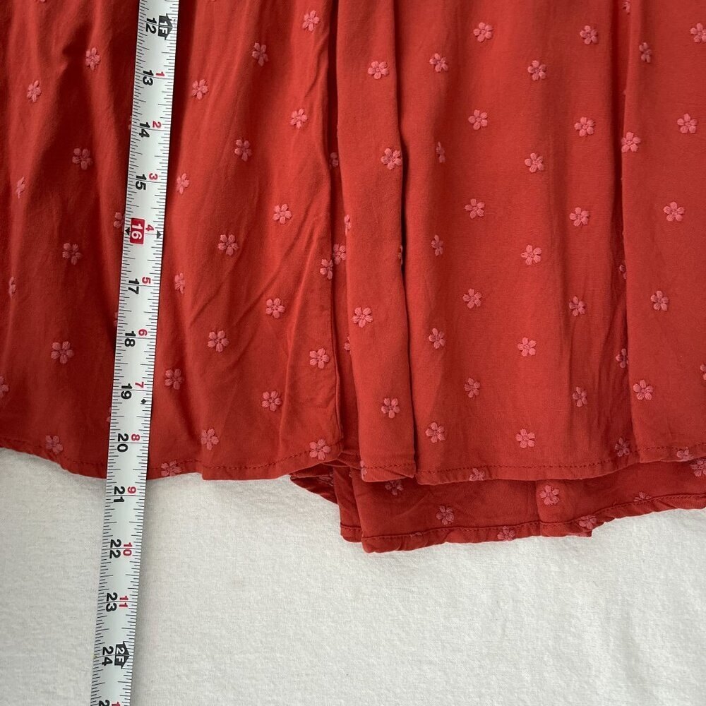 Torrid Embroidered Coral Orange Floral Circle Skirt Elastic Pockets Lined 00 M/L - Picture 9 of 10